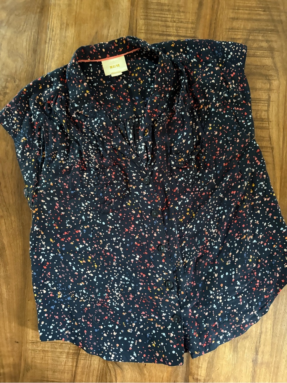 Maeve Anthropologie Navy Speckled Button-Front Women's Top